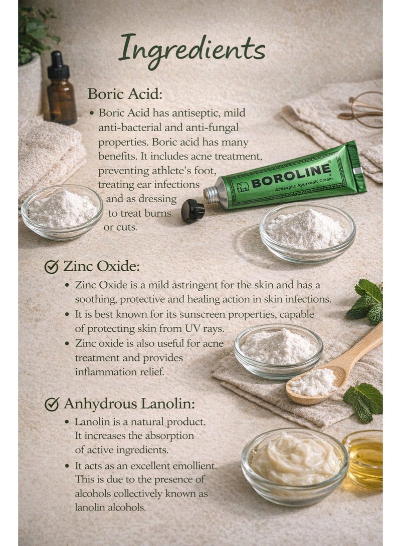 Boroline Antiseptic Ayurvedic Cream 19g (Pack of 3) – Multi-Purpose Moisturizing & Healing Cream for Dry Skin, Lips, Cuts & Minor Burns | Trusted Since 1929 - Image 3